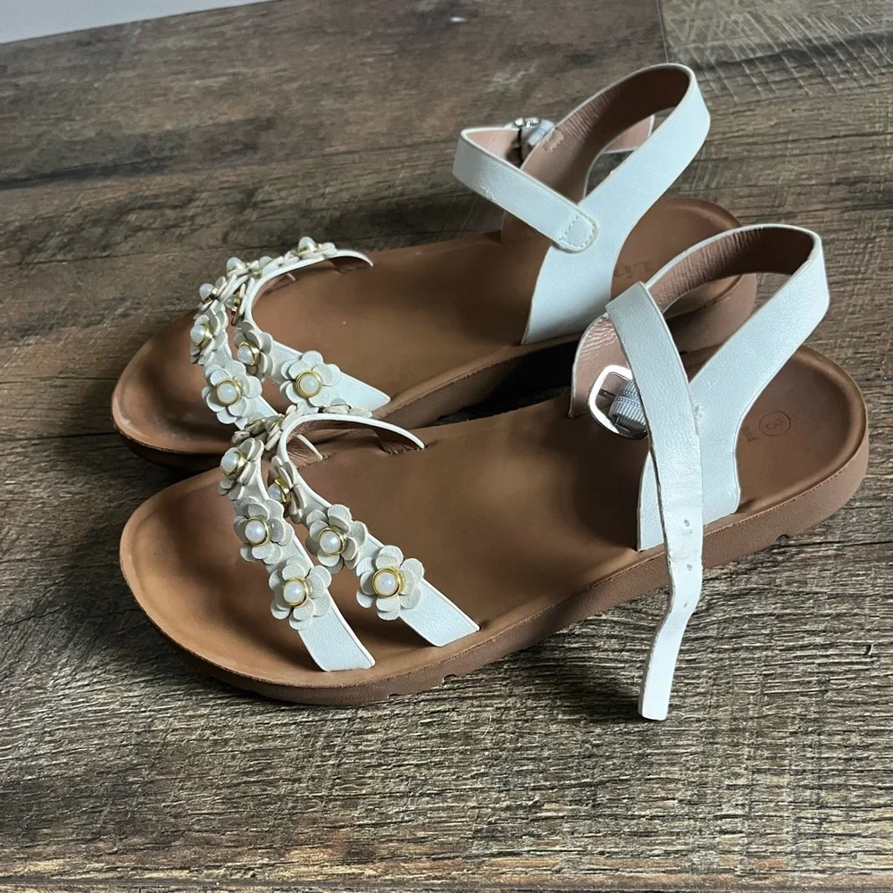Sandals Bundle White Floral + Glitter Jelly Beach Shoes Lot girls size 3